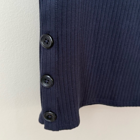 J. Crew Premium Rib Side Button Top Nautical Navy Stretch Preppy Boat Neck M - Picture 6 of 10